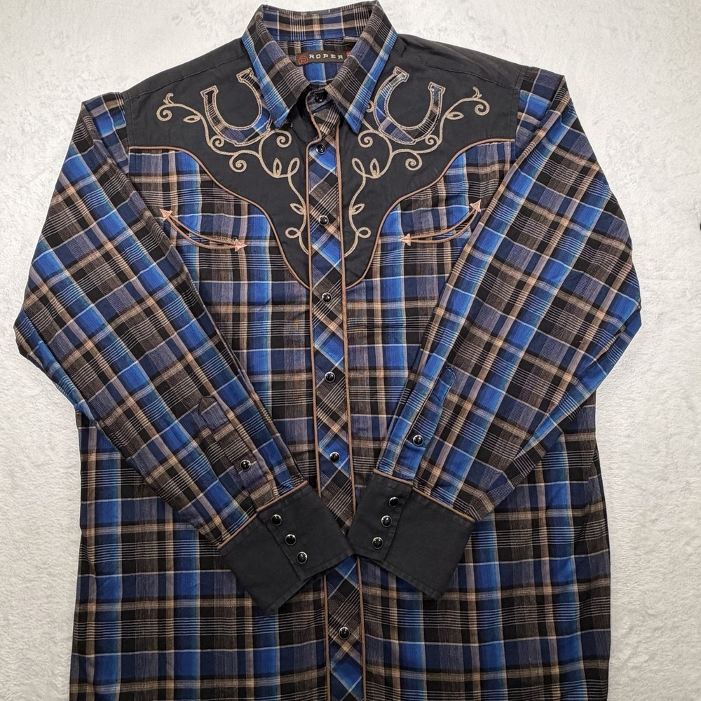 Roper Mens Embroidered Western Pearl Snap Up Sleeve Shirt XL Rockabilly
